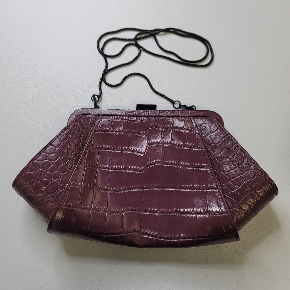 Zac Posen new yourk Le spoke croissant reptile print leather clutch/ b…